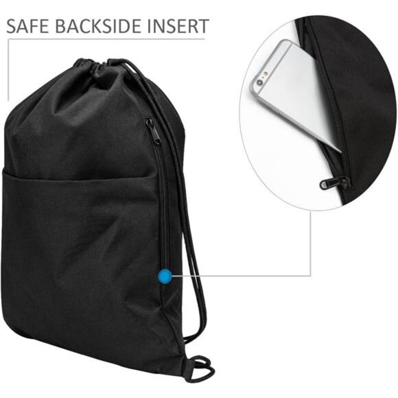 Drawstring Backpack Water Resistant String Bag Sports Sackpack Gym Sack - Picture 3 of 7
